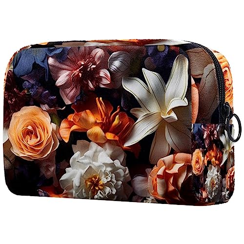 Kosmetiktasche mit Reißverschluss, geeignet für Damen, ideal für Reisen und den täglichen Gebrauch, Make-up-Organizer mit Fächern, Kulturbeutel für Herren – hübscher Druck – Blumen, Mehrfarbig 2, von JRHEJTFZ