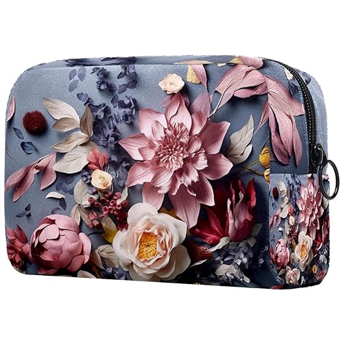 Kosmetiktasche mit Reißverschluss, geeignet für Damen, ideal für Reisen und den täglichen Gebrauch, Make-up-Organizer mit Fächern, Kulturbeutel für Herren – hübscher Druck – Blumen, Mehrfarbig 3, von JRHEJTFZ