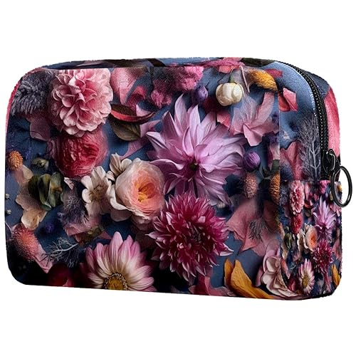 Kosmetiktasche mit Reißverschluss, geeignet für Damen, ideal für Reisen und den täglichen Gebrauch, Make-up-Organizer mit Fächern, Kulturbeutel für Herren – hübscher Druck – Blumen, Mehrfarbig 3, von JRHEJTFZ