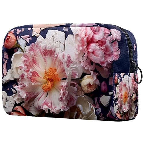 Kosmetiktasche mit Reißverschluss, geeignet für Damen, ideal für Reisen und den täglichen Gebrauch, Make-up-Organizer mit Fächern, Kulturbeutel für Herren – hübscher Druck – Blumen, Mehrfarbig1, von JRHEJTFZ