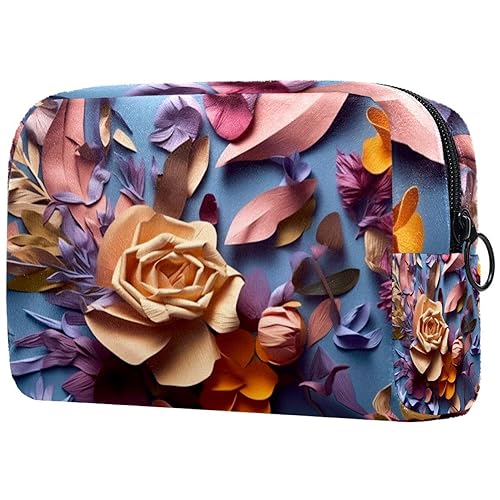 Kosmetiktasche mit Reißverschluss, geeignet für Damen, ideal für Reisen und den täglichen Gebrauch, Make-up-Organizer mit Fächern, Kulturbeutel für Herren – hübscher Druck – Blumen, Mehrfarbig1, von JRHEJTFZ