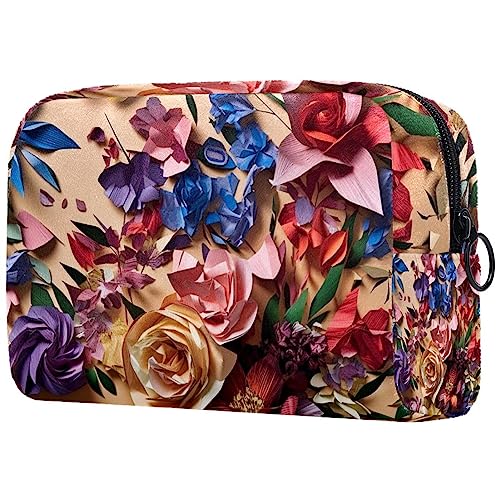 Kosmetiktasche mit Reißverschluss, geeignet für Damen, ideal für Reisen und den täglichen Gebrauch, Make-up-Organizer mit Fächern, Kulturbeutel für Herren – hübscher Druck – Blumen, Mehrfarbig1, von JRHEJTFZ