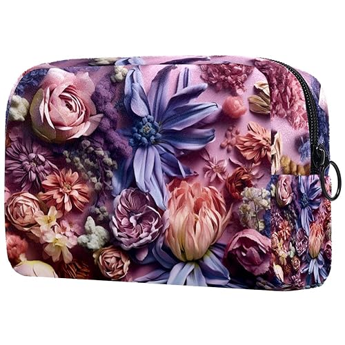 Kosmetiktasche mit Reißverschluss, geeignet für Damen, ideal für Reisen und den täglichen Gebrauch, Make-up-Organizer mit Fächern, Kulturbeutel für Herren – hübscher Druck – Blumen, Mehrfarbig5, von JRHEJTFZ