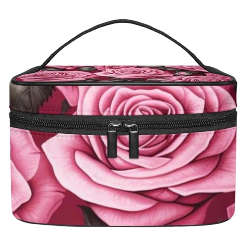 Kosmetiktasche mit Reißverschluss – leicht, große Kapazität, Make-up-Organizer, gedrucktes Design, perfekt für Damen und Mädchen, lila Rose, Mehrfarbig1, 22.5x15x13.8cm/8.9x5.9x5.4in, kosmetiktasche von JRHEJTFZ