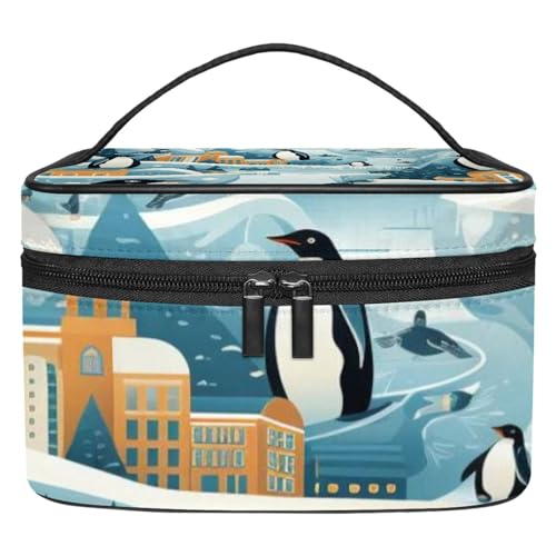 Kosmetiktasche mit Reißverschluss – leicht, große Kapazität, Make-up-Organizer, gedrucktes Design, perfekt für Damen und Mädchen, lustige Pinguine, Mehrfarbig: 10, 22.5x15x13.8cm/8.9x5.9x5.4in, von JRHEJTFZ