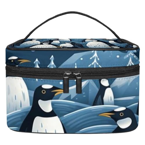 Kosmetiktasche mit Reißverschluss – leicht, große Kapazität, Make-up-Organizer, gedrucktes Design, perfekt für Damen und Mädchen, lustige Pinguine, Mehrfarbig1, 22.5x15x13.8cm/8.9x5.9x5.4in, von JRHEJTFZ