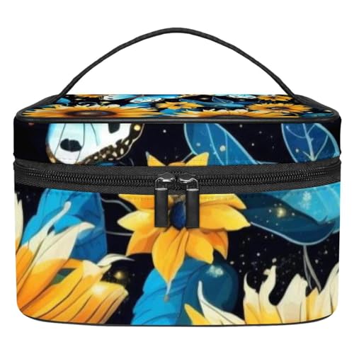 Kosmetiktasche mit Reißverschluss – leicht, große Kapazität, Make-up-Organizer, gedrucktes Design – perfekt für Damen und Mädchen, Sonnenblumen- und Schmetterlings-Motiv, bunt, Mehrfarbig 3, von JRHEJTFZ