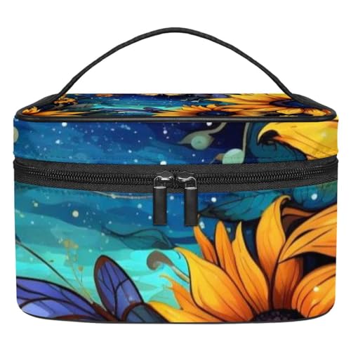 Kosmetiktasche mit Reißverschluss – leicht, große Kapazität, Make-up-Organizer, gedrucktes Design – perfekt für Damen und Mädchen, Sonnenblumen- und Schmetterlings-Motiv, bunt, Mehrfarbig 9, von JRHEJTFZ