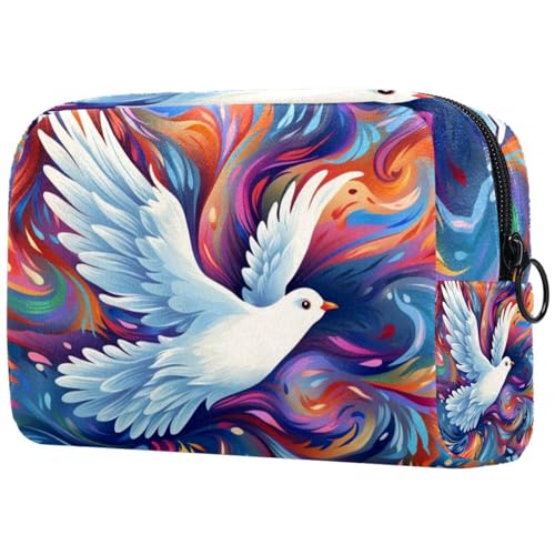 Kosmetiktasche mit großer Kapazität für Damen und Mädchen, Reise-Make-up-Tasche und Reißverschlusstasche für Frauen, Friedenstauben und Blumen, Mehrfarbig5, 18.5x7.5x13cm/7.3x3x5.1in, kosmetiktasche von JRHEJTFZ