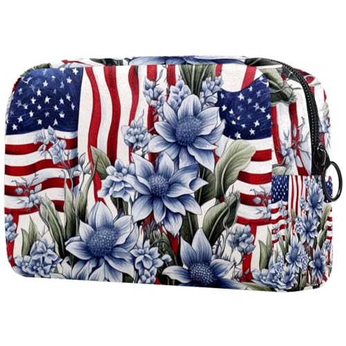 Kosmetiktasche mit großer Kapazität für Damen und Mädchen, Reise-Make-up-Tasche und Reißverschlusstasche für Frauen, amerikanische Flagge, Pflanze, Mehrfarbig: 10, 18.5x7.5x13cm/7.3x3x5.1in, von JRHEJTFZ