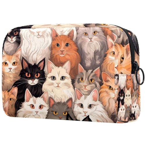 Kosmetiktasche mit großer Kapazität für Damen und Mädchen – Reise-Make-up-Tasche und Reißverschlusstasche für Frauen, bunte Cartoon-Katze, Mehrfarbig 6, 18.5x7.5x13cm/7.3x3x5.1in, kosmetiktasche von JRHEJTFZ