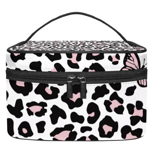 Stilvolle Kosmetiktasche – Große Kapazität Make-up Fall für Damen und Mädchen – Ausflüge und Reisen Notwendigkeiten – Ideal für Toilettenartikel Aufbewahrungsbox Leopard Textur mit Buchstaben, von JRHEJTFZ