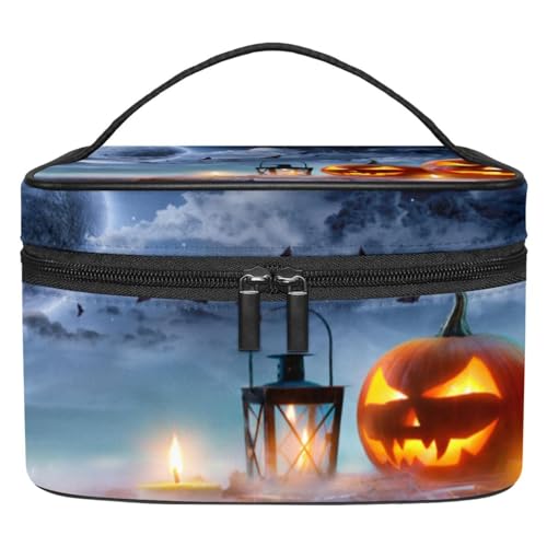 Stilvolle Kosmetiktasche – große Kapazität Make-up Fall für Damen und Mädchen – Ausflüge und Reisebedarf – ideal für Toilettenartikel Aufbewahrungsbox lustige Halloween-Kürbisse, Mehrfarbig 6, von JRHEJTFZ