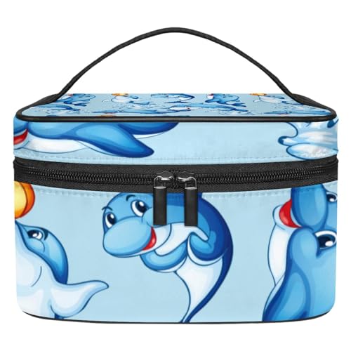 Stilvolle Kosmetiktasche – große Kapazität Make-up-Tasche für Damen und Mädchen – Ausflüge und Reisebedarf – ideal für Toilettenartikel Aufbewahrungsbox Cartoon Delphin Muster, Mehrfarbig 6, von JRHEJTFZ