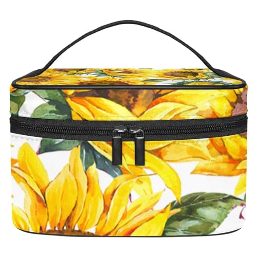 Stilvolle Kosmetiktasche – große Kapazität Make-up-Tasche für Damen und Mädchen – Ausflüge und Reisebedarf – ideal für Toilettenartikel Aufbewahrungsbox Gelb Sonnenblumenmuster, Mehrfarbig1, von JRHEJTFZ