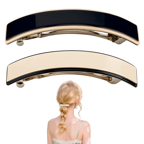 2 Haarspangen Damen Groß, Elegante Französische Haarklammer, Rechteckiges Design, Automatischer Clip in 2 Farben, Accessoire für Dickes Haar, Pferdeschwanz und Hochsteckfrisuren von JRILUO
