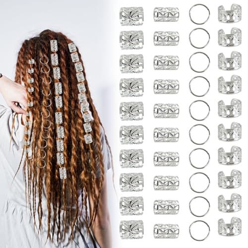80 Stück Silber Dreadlocks Schmuck Wikinger Haarschmuck, Manschetten-Clips für Dreadlock-Zubehör, Verstellbar Cuffs Haarperlen Haarspiralen, für Dreadlocks für Männer Frauen Mädchen und Jungen Zöpfe von JRILUO