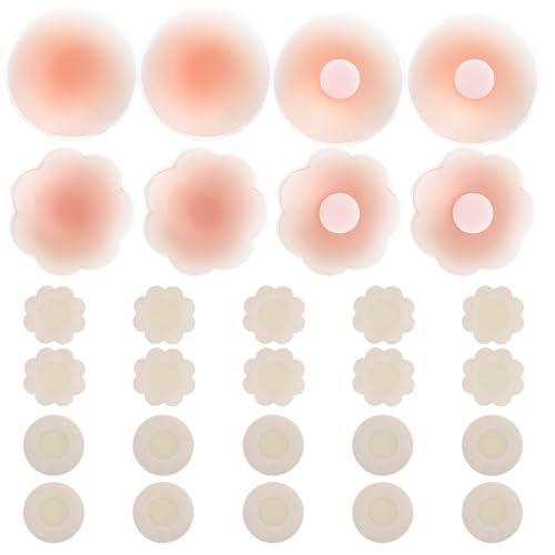 JRILUO Nipple Cover Set Damen Silikon, 28 Stück Nippelpads, Ultradünn Waschbar Wiederverwendbar Brustwarzenabdeckung, Selbstklebende Nippelcover (8 Silikon & 20 Vliesstoffe Nipple Cover JRILUO Nipple Cover Set Damen Silikon, 28 Stück Nippelpads, Ultradünn Waschbar Wiederverwendbar Brustwarzenabdeckung, Selbstklebende Nippelcover (8 Silikon & 20 Vliesstoffe Nipple Cover von JRILUO
