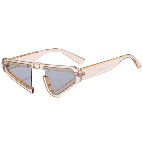 JRLLFD Dreieckige Cat-Eye-Sonnenbrille für Damen und Herren, Retro-Hip-Hop-Sonnenbrille, UV400, Champagnergrau, Einheitsgröße von JRLLFD