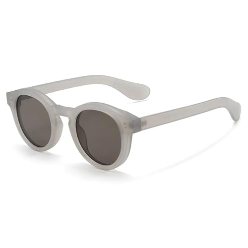 JRLLFD Klare Linse, Bonbonfarbe, Sandrahmen, runde Sonnenbrille, Damen und Herren, Punk, UV400, Retro-Nieten-Dekoration (Sandgrau) von JRLLFD