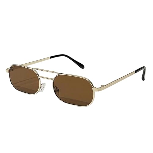 JRLLFD Kleine ovale Sonnenbrille für Damen und Herren, modisch, luxuriös, Doppelsteg, für Damen im Freien, Autofahren, UV400 (Goldbraun) von JRLLFD