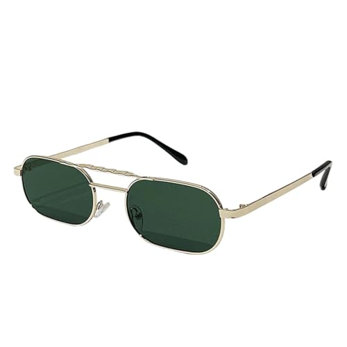 JRLLFD Kleine ovale Sonnenbrille für Damen und Herren, modisch, luxuriös, Doppelsteg, für Damen im Freien, Autofahren, UV400 (Goldgrün) von JRLLFD