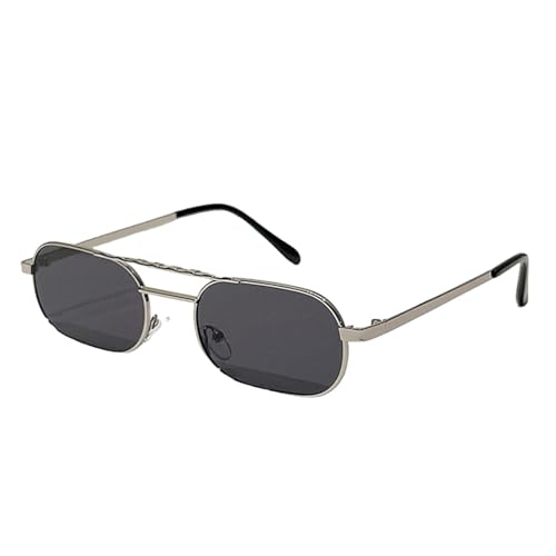 JRLLFD Kleine ovale Sonnenbrille für Damen und Herren, modisch, luxuriös, Doppelsteg, für Damen im Freien, Autofahren, UV400 (Silbergrau) von JRLLFD