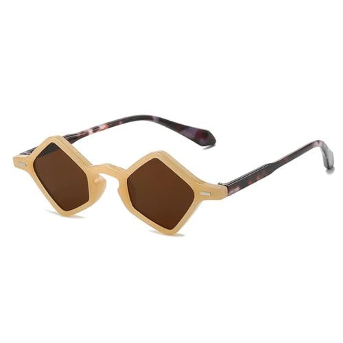 JRLLFD Mode kleine unregelmäßige Punk-Sonnenbrille Damen Retro Luxus UV400 Herren (Champagner) von JRLLFD