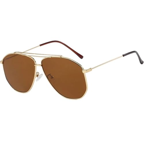 JRLLFD Modische Luxus-Sonnenbrille mit Doppelsteg und Metallbeinen, für Damen, zum Autofahren, Angeln, Herren, UV400 (Goldbraun) von JRLLFD