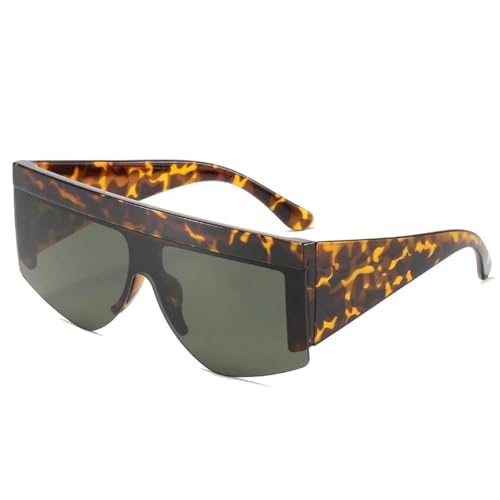 JRLLFD Modische Punk-Sonnenbrille für Damen und Herren, luxuriös, Steampunk, großer Rahmen, einteilig, Damen, Autofahren, UV400 (Leopardengrün) von JRLLFD