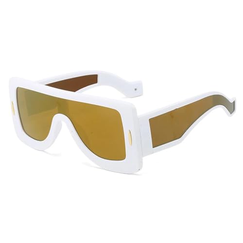 JRLLFD Modische Punk-Sonnenbrille für Damen und Herren, luxuriöser großer Rahmen, verbunden für Frauen im Freien, Autofahren, UV400 (Weißgold) von JRLLFD