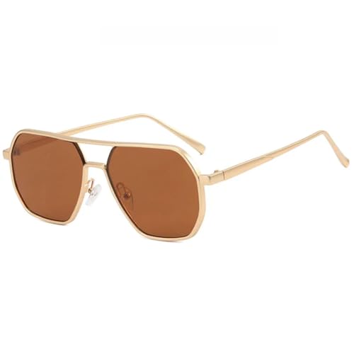 JRLLFD Modische Sonnenbrille mit Doppelsteg und Metallbeinen für Damen und Herren, Luxus-Sonnenbrille fürs Autofahren im Freien, UV400 (Goldbraun) von JRLLFD