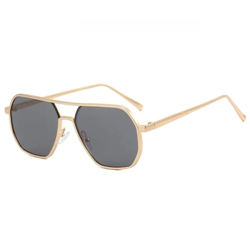 JRLLFD Modische Sonnenbrille mit Doppelsteg und Metallbeinen für Damen und Herren, Luxus-Sonnenbrille fürs Autofahren im Freien, UV400 (Goldgrau) von JRLLFD
