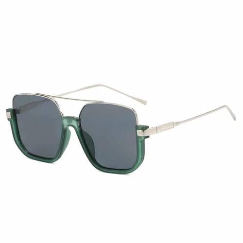 JRLLFD Modische Sonnenbrille mit Doppelsteg und übergroßem Rahmen, Metallbein, für Damen und Herren, zum Autofahren, UV400 (Silbergrau) von JRLLFD
