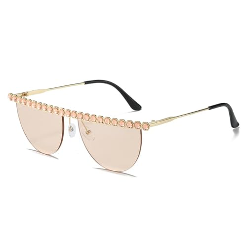 JRLLFD Modische Sonnenbrille mit halbrundem Rahmen für Damen und Herren, luxuriöse Straßenfotografie, UV400 (Gold Tea) von JRLLFD