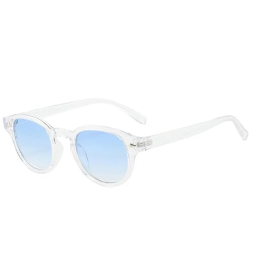 JRLLFD Modische kleine ovale Sonnenbrille für Damen und Herren, Retro, Luxus, Nieten, für Damen, Outdoor, Fahren, UV400 (klar blau) von JRLLFD