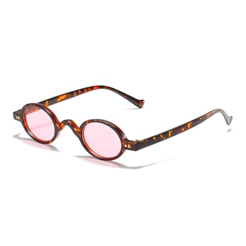 JRLLFD Modische kleine ovale Sonnenbrille für Damen und Herren, Vintage, Luxus für Damen im Freien, UV400 (Leopardenrosa) von JRLLFD