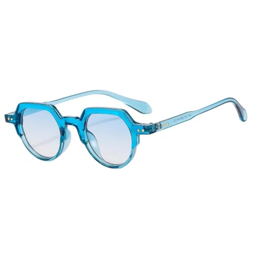 JRLLFD Modische kleine unregelmäßige Sonnenbrille für Damen, Retro, rund, klare Ozeanlinse, UV400, für Herren, Nieten, Punk (blau) von JRLLFD