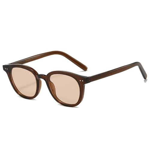 JRLLFD Modische ovale Damen-Sonnenbrille im Retro-Stil mit Nieten, dunkelgrüne Farbtöne, UV400 (Braun-Champagner) von JRLLFD