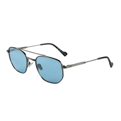 JRLLFD Modische polarisierte Sonnenbrille mit sechseckiger Geometrie für Männer und Frauen, Polygon-Metall-Schirm (06 blaue Linse) von JRLLFD