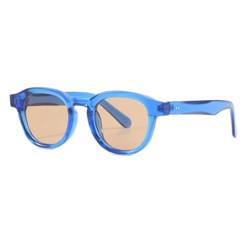 JRLLFD Modische runde Sonnenbrille für Damen, Retro, klarer Rahmen, Ozeanlinse, UV400, Nieten, Party, Strand (blau) von JRLLFD