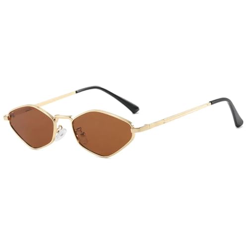 JRLLFD Punk-Sonnenbrille mit Metallbeinen und kleinem Rahmen für Damen und Herren, modische Sonnenbrille zum Autofahren, für Damen und Herren, UV400 (Goldbraun) von JRLLFD