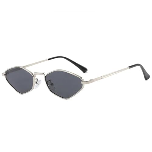 JRLLFD Punk-Sonnenbrille mit Metallbeinen und kleinem Rahmen für Damen und Herren, modische Sonnenbrille zum Autofahren, für Damen und Herren, UV400 (Silbergrau) von JRLLFD