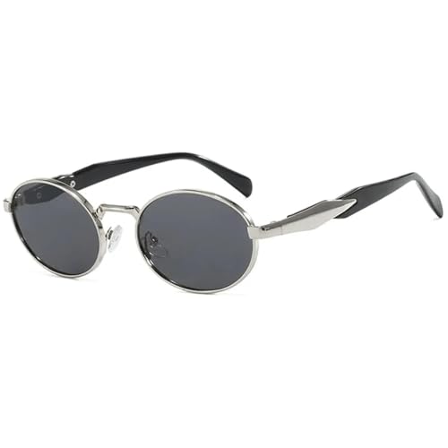 JRLLFD Retro Kleine Ovale Damen-Sonnenbrille Luxus-Herren-Sonnenbrille zum Autofahren UV400 (Silbergrau) von JRLLFD