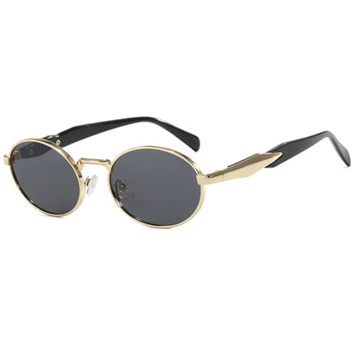 JRLLFD Retro Kleine Ovale Damen-Sonnenbrille Luxus Herren zum Autofahren UV400 (Goldgrau) von JRLLFD
