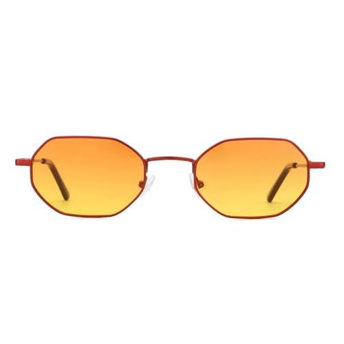 JRLLFD Retro Kleine Polygon Polarisierte Sonnenbrille Damen Metall UV400 Herren UV400 Autofahren (008 Orange Linse) von JRLLFD