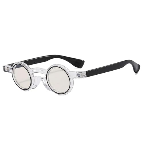 JRLLFD Retro Kleine Runde Punk Damen Sonnenbrille Mode Doppelte Farbe Herren Sonnenbrillen UV400 (Transparent) von JRLLFD