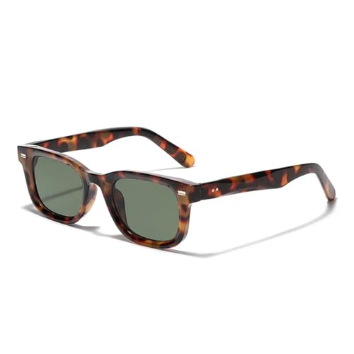 JRLLFD Retro Kleine Sonnenbrille Damen Herren Nieten Orange Mode Luxus UV400 Weiblich (Leopardengrün) von JRLLFD