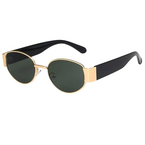 JRLLFD Retro Oval Kleine Rahmen Damen Sonnenbrille Herren Outdoor Sport Damen und Herren UV400 (Goldgrün) von JRLLFD