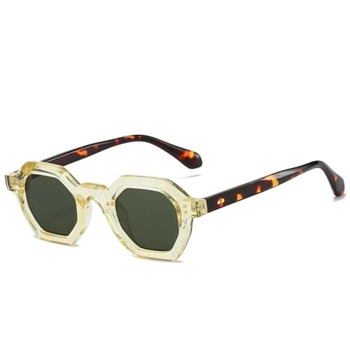 JRLLFD Retro Polygon Kleine Damen Sonnenbrille Retro Nieten Herren Shades Fashion Outdoor Sports UV400 (Leopardengelb) von JRLLFD